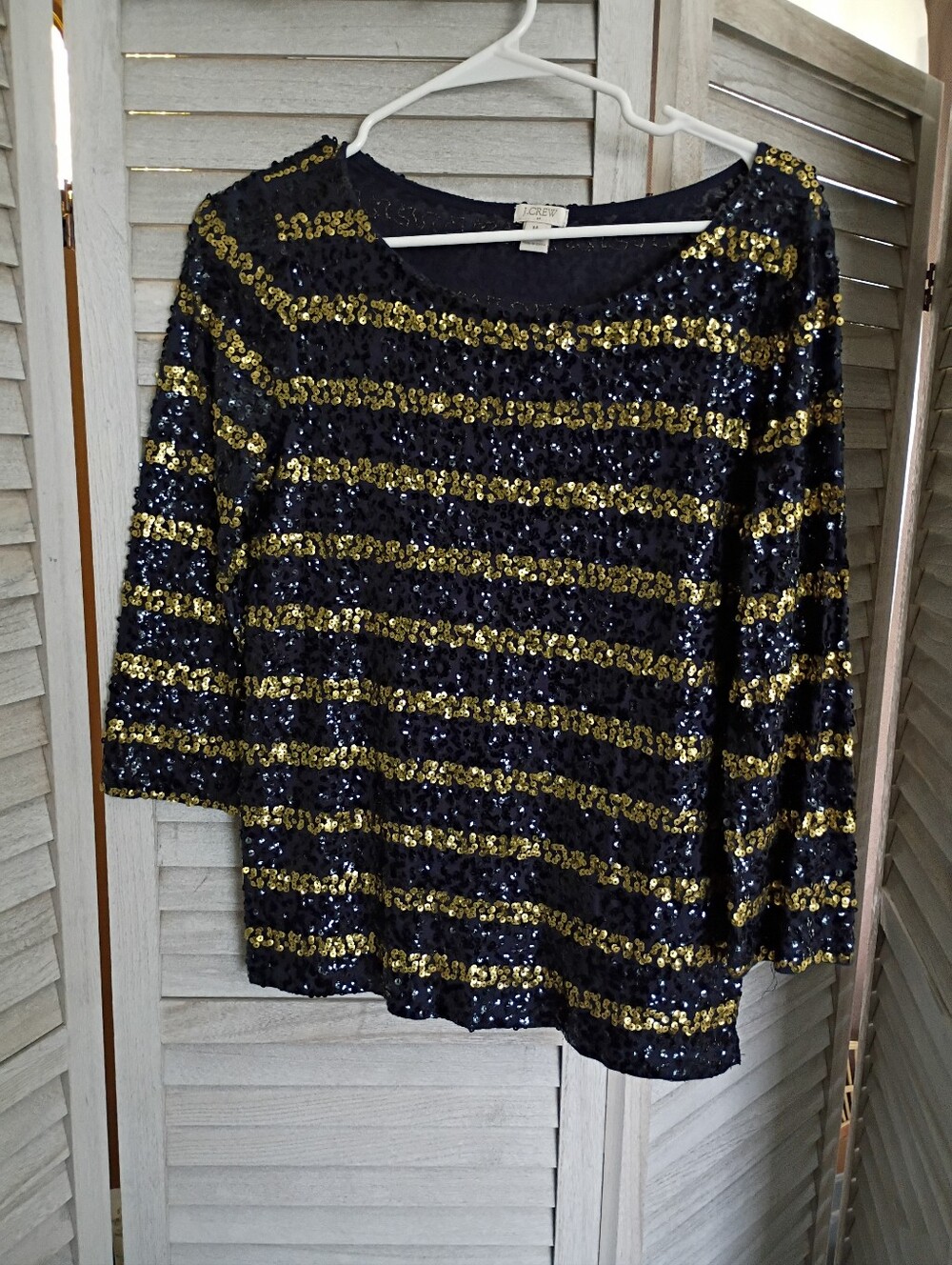 J. Crew Size Medium Navy & Gold Sequin Stripe Women's Top NWOT